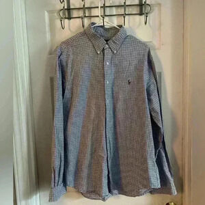 polo ralph lauren long sleeve shirt xl Flesh Pony Blue Plaid 100% Cotton Casual